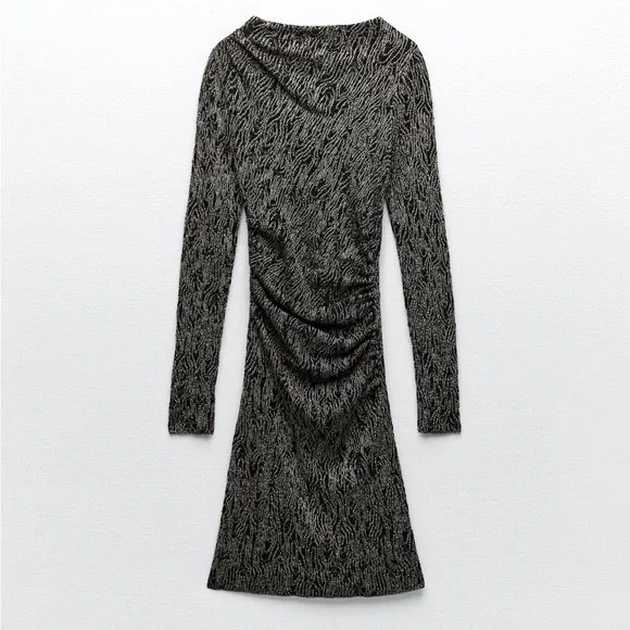 ZARA LONG SLEEVE KNIT DRESS WITH METALLIC THREAD - Picture 9 of 14